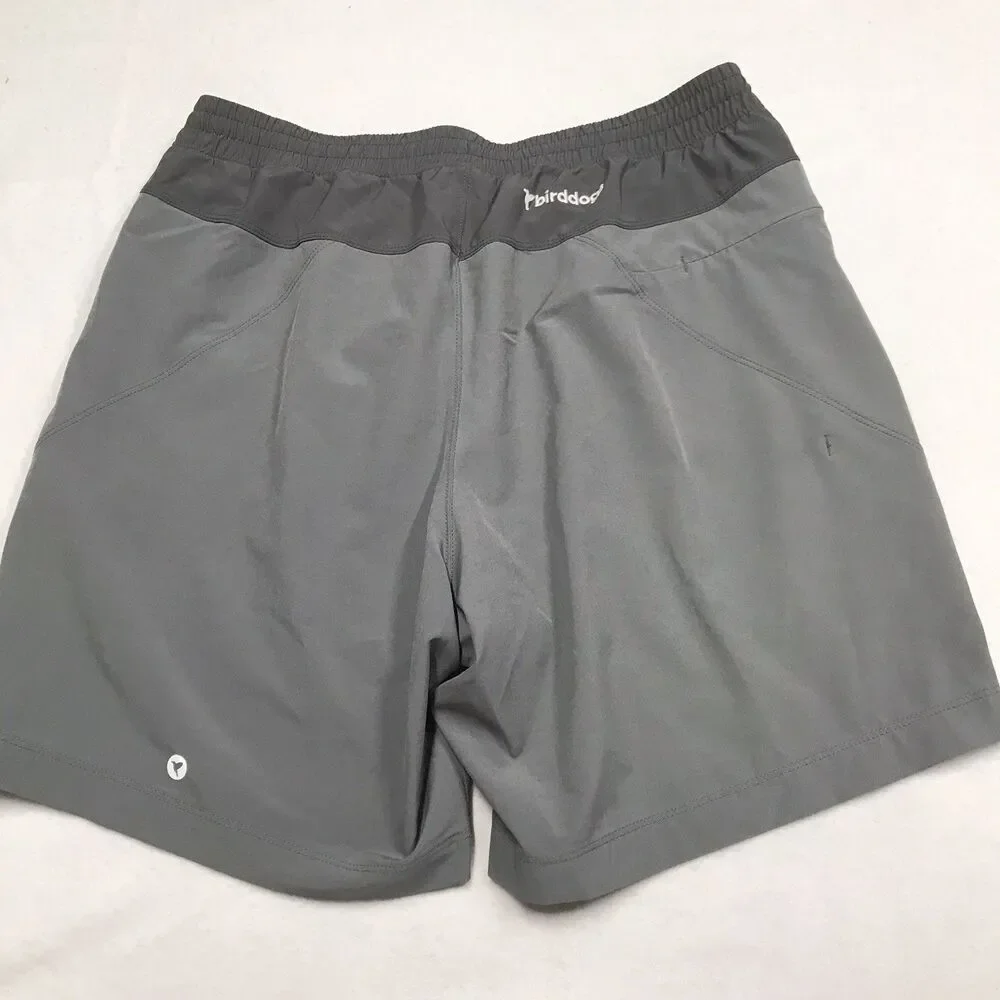 BIRDDOGS Gym Shorts Men L Gray Lined Stretch Poly Performance Drawstring